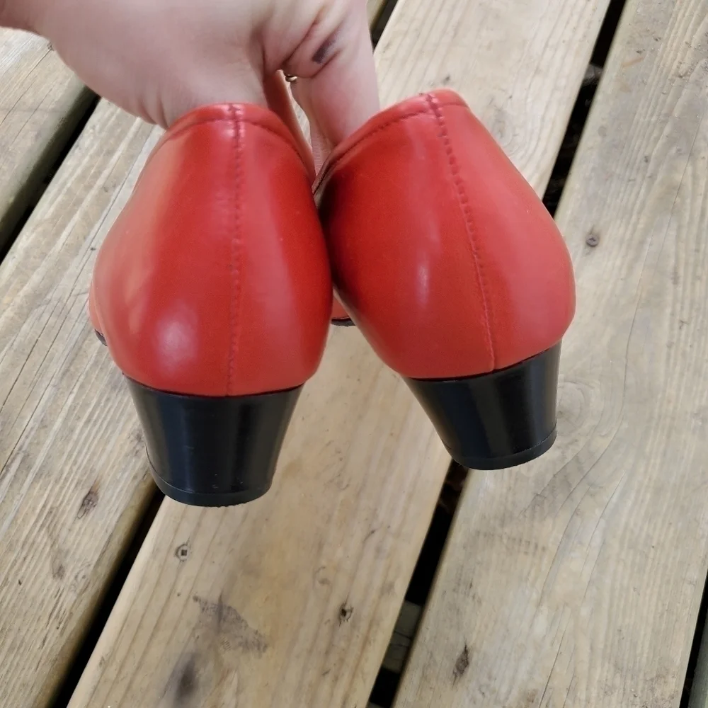 SAS Regina Red Leather Block‎ Low Heel Round Toe Comfort Pumps 8